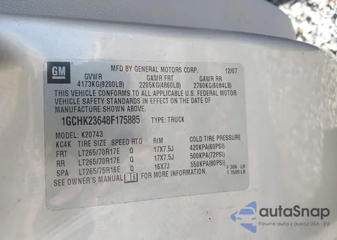 2008 Chevrolet Silverado 2500Hd Ltz из США, поврежденный, VIN 1GCHK23648F175885